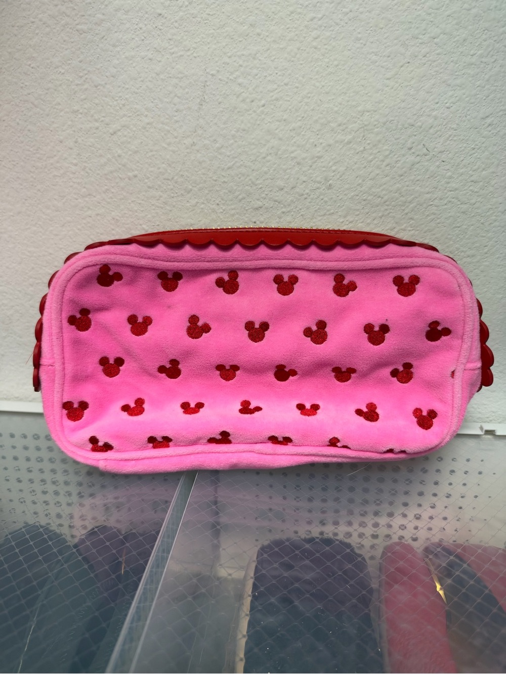 Small Stoney Clover Lane Pink Cosmetic Pouch with Red Mickey Print